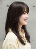 ロング カーテンバング ダークブラウン 顔周りカット