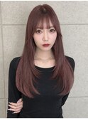 レイヤーカット ピンクブラウン ブリーチなしダブルカラー 20代