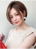 耳かけショートボブ似合わせカット30代40代チェリーブラウン