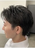 フェザーパーマ/グレーブルーカラー/刈り上げショートパンク
