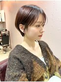 *滝田*フェザーショートワインレッドブラウン小顔カットボブ
