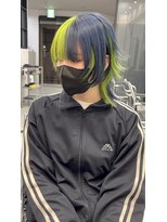 ソルバイジゼル(sol by gisele) ライムグリーン×ネイビーブルー 外ハネウルフ