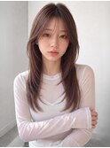 セミロング ハッシュカット フェイスレイヤー ショコラベージュ