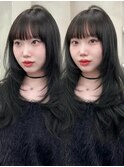 12898艶髪アッシュブラックグレージュ韓国風巻きレイヤーカット