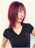 【morio松戸 石山】チェリーレッド赤髪ミディアムレイヤー前髪有