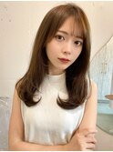 韓国風前髪/シルキーベージュ/グレージュカラー/斜めバング