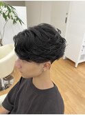 フェザーパーマメンズマッシュセンターパート