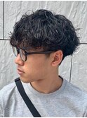 ダークアッシュニュアンスパーマ韓国マッシュベリーショート