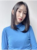 レイヤー×ミディアム*レイヤーカット*黒髪*面長*30代40代50代
