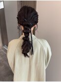 もこもこローポニー玉ねぎヘア結婚式お呼ばれヘアセット