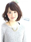 30代、40代小顔効果ミディアムボブアッシュブラウン