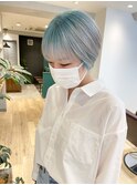 【堀惠】ルーツカラー水色カラー丸みショート20代30代40代