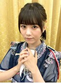 編み込みツインアイドルヘアくるりんぱアレンジ黒髪アレンジ