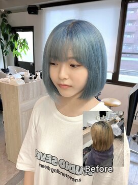 コワファースト長崎シャンプーボーイ 2nd(COIFF1RST 長崎 SHAMPOO BOY) 長崎 ケアブリーチ ボブ ペールブルー