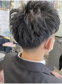 かき上げヘア七三ヘアツーブロックメンズ波巻きスパイラルパーマ