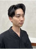 メンズセンターパートニュアンスパーマ毛流れ縮毛矯正刈り上げ