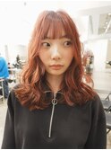 ケアブリーチハイトーンレッドブラウンカラーセミロングレイヤー