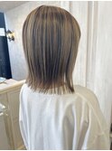 福山Caaryフォギーベージュお洒落ローライトカラー切りっぱなし