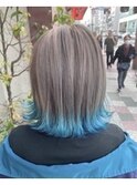 #裾カラー #グレー #水色 #外はねボブ