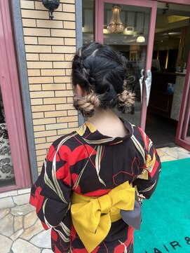 アース 高田馬場店(HAIR&MAKE EARTH) ツインお団子×浴衣