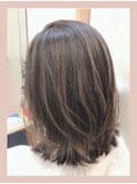 ◆明るめカラーで白髪ぼかし/ハイライト◆ミディアムレイヤー◆