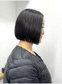 新宿 前下がりボブ 切りっぱなしボブ ショートボブ 縮毛矯正