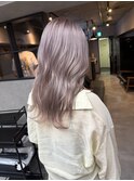 バレイヤージュ、ハイライト、レイヤーロング、グレーベージュ
