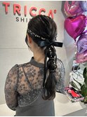 ポニーテールアレンジ/編みおろしアレンジ/玉ねぎヘア/結婚式