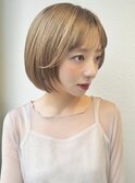 ショートボブ/ワンレンボブ/ハイトーンベージュ/小顔カットp大宮