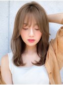 小顔レイヤーカットオリーブベージュワンカールデザインカラー