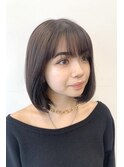 黒髪小顔クラゲヘアーオリーブグレーココアベージュボブ