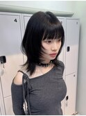 韓国ウルフレイヤーハッシュカット地毛風艶髪ダークカラー