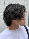ダークアッシュニュアンスパーマ韓国マッシュベリーショート