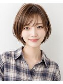 20代30代40代50代 小顔丸みショートボブ ベージュブラウン