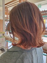 レイフィールド 滝の水店 ミディアムウルフヘアピンクベージュ外ハネ