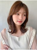 大人可愛い愛されデジタルパーマナチュラルカール斜めバング