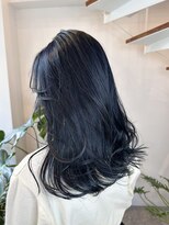ピークスヘア(peaks hair)&nbsp;ネイビーブルー ダークネイビー ブリーチ1回 透明感ネイビー
