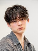 韓国ヘアニュアンスコンマバングセンターパートフェザーパーマ