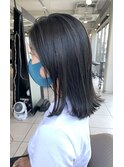 グレージュカラーブルーブラック顔周りカット韓国風前髪甲府