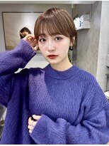 フォト 新宿三丁目(foto)&nbsp;ミニウルフチェリーブラウンブリーチなしショートボブ前髪/新宿