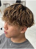 ダークアッシュニュアンスパーマ韓国マッシュベリーショート