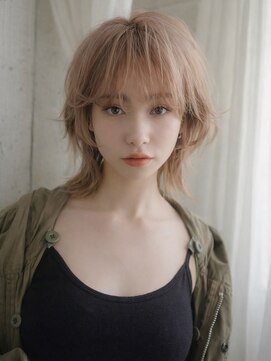 シオン(shion) ダブルカラーオリーブベージュ前髪くびれミディ_F1492