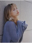 濡れ髪　切りっぱなし　オリーブカラー　セミウェットウェーブ