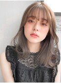 愛されアプリコットオレンジサイドバングハイライトカラー