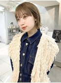 ベージュ/透明感ベージュ/切りっぱなしボブ/ワイドバング
