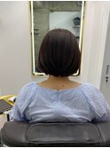ワンレンボブ前下がりショート内巻きワンカール鎖骨ミディアム