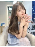 顔まわりレイヤーカットオリーブベージュ／20代30代40代