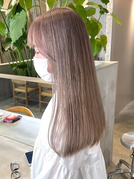 リムレスバイサンク 万代 新潟駅(LIMLESS by cinq) ミルクティーベージュダブルカラーインナーカラー裾カラー