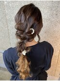 ヘアアレンジヘアセットお呼ばれヘアポニーテール編みおろし