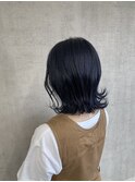 ブルージュ×外ハネミディアム　ブルーカラー　寒色系カラー